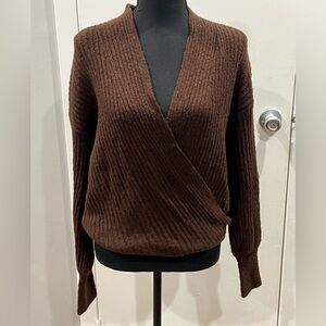 NWT Brown knit low plunge sweater